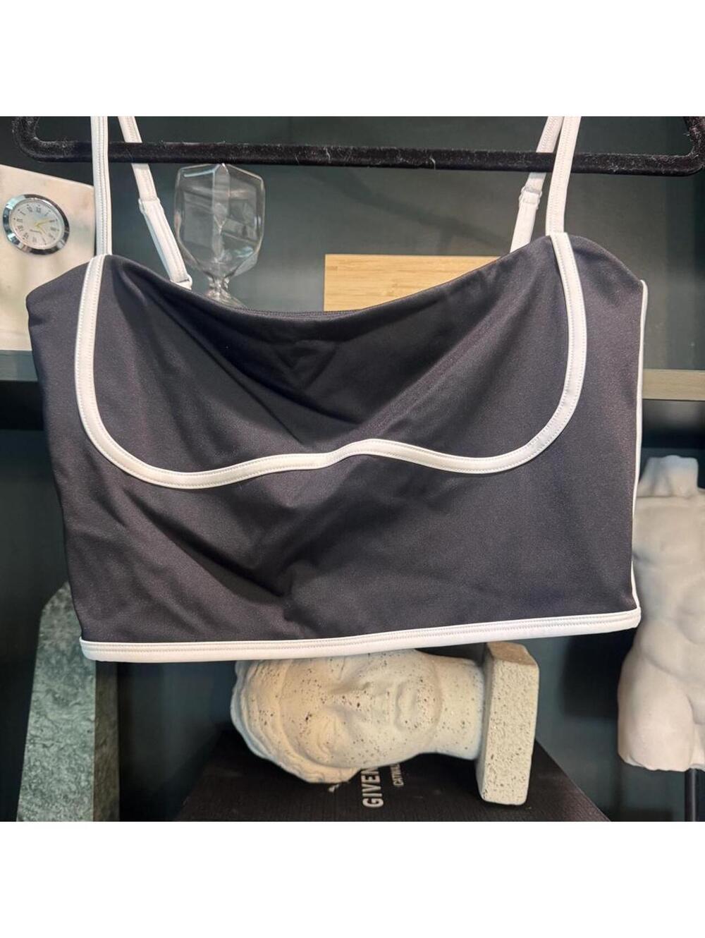 Amazon Essentials Women's Black and Grey Crop-top